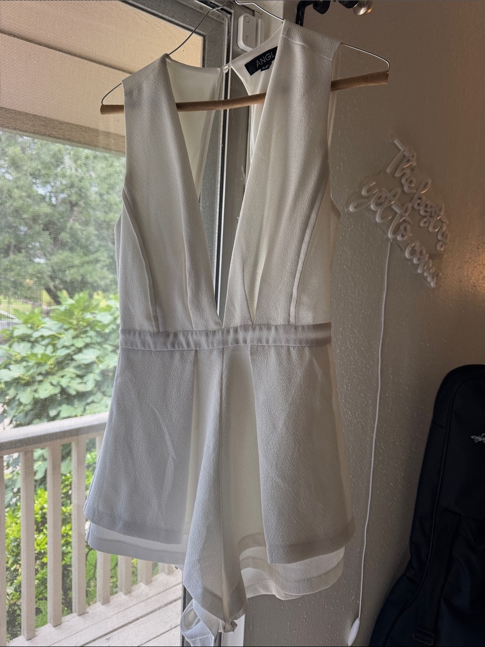 ANGL Women's White Deep V Romper Shorts